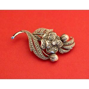 Vintage Silver Tone Marcasite Victorian Style Statement Brooch by KJL Avon - F4